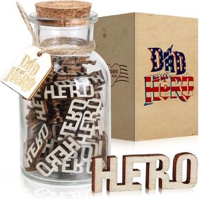 Gifts for Dad Christmas Stocking Stuffers Fathers Day Gag Gifts for Dad Husband, Christmas Stocking Stuffers Fathers Day Birthday Gifts for Men Him Dad, Wooden Cutout Letters Jar of Heroes(6oz)