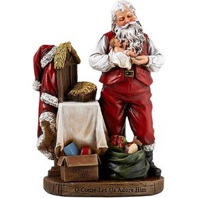 Religious Gifts Adoring Santa Claus with Infant Jesus Christ Rein Christmas Statue, 8 Inch