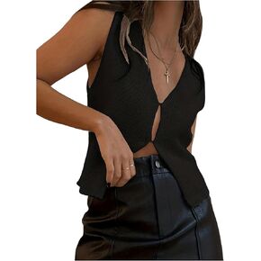 MakeMeChic Women's Sweater Vest Split Cut Out Knitted Sexy Vest Tops