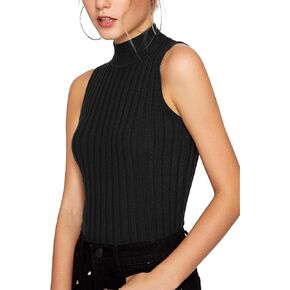 Women's Sleeveless Turtlenecks Mock Neck Ribbed Knit Top Pullover Sweater Vest