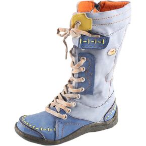 TMA EYES Women's Leather Casual Mid-Calf Boots Fashion Non-slip and Patchwork With Handstitching upper Boots