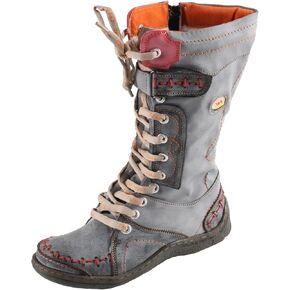 TMA EYES Women's Leather Casual Mid-Calf Boots Fashion Non-slip and Patchwork With Handstitching upper Boots