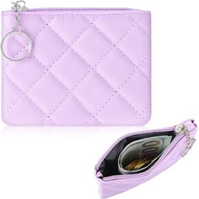 Small Coin Purse for Women Pink Zipper Coin Purse Rhombus PU Leather Coin Pouch Zippered Mini Coin Bag with Keyring for Women Girls Cute Change Purse