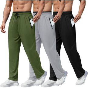 Neer 3 Pack Men's Athletic Pants Open Bottom Sweatpants Drawstring Workout Lightweight Joggers Lounge Pants with Pockets