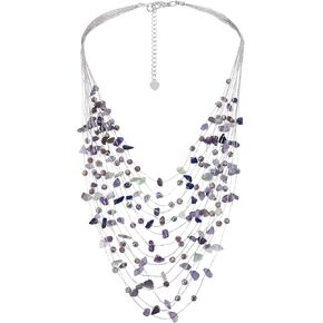 AeraVida Floating Amethyst and Crystals Silk Thread Multi-Layered Statement Necklace | Amethyst Necklace for Women | Silk Thread Statement Necklace for Women | Long Layered necklace Necklace