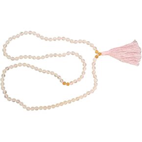 Natural Rose Quartz Necklace with Rudraksha Mala (108+1) 6 mm Knotted Beads Mala, Pink Rose Quartz Crystal Necklace Rose Quartz Rosary for Chant (Japa) & Wear