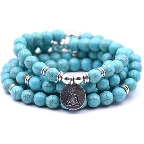 Natural 108 Mala Beads Bracelet Necklace Meditation Jewelry with Yoga Charm (Green Turquoise) in Kuwait