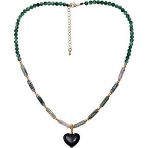 Heart Black Obsidian Peandant Natural Gems Beaded Crystal Necklaces for Women Crystals and Healing Stones Strand Gift for Her(16"~18") in Saudi Arabia
