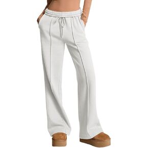 بنطال رياضي نسائي من الصوف بأرجل واسعة من HeSaYep، سروال فضفاض عالي الخصر برباط، بنطال رياضي in Kuwait