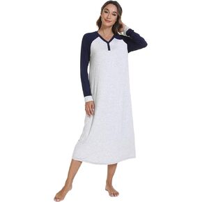 WiWi Viscose from Bamboo Women‘ s Nightgowns V-neck Soft Long Sleeve Nightgown Nightshirts Sleepwear S-XXL