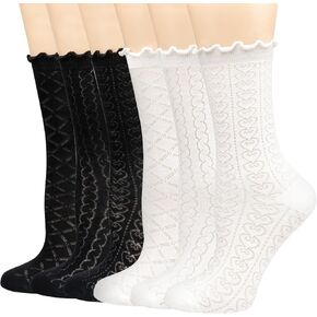 Mcool Mary Women's Ruffle Socks Mesh Casual Lace Cotton Crew Socks Summer Ultra Thin Cool Frilly Ankle Socks for Women