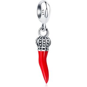 2024 Italian Horn Charms Dangle fit Pandora Lucky Bracelet, 925 Sterling Silver Italy Red Chili Pepper Pendant Beads with Regal Crown, Gifts for Grandma/Travel/Good Luck/Christmas