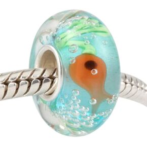 Ocean Charm Small Fish Charm 925 Sterling Silver Charm Animal Charm Foam Charm Murano Glass Beads Charm Bracelets for Women (Fish Charm)