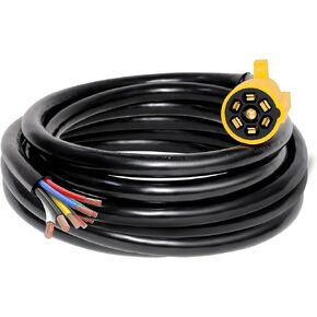 16ft Replacement 7-Pin RV Blade Trailer Wiring Harness Plug Heavy Duty Pre-Wired 7-Way RV Trailer End Connector 16 Feet Cable 7 Prong Molded Trailer Light Plug Pigtail Cord 10-14AWG Copper Wire
