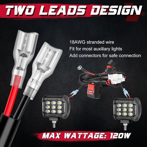 OFFROADTOWN LED ضوء شريط الأسلاك تسخير عدة ث / دراجة نارية المقود التبديل 10A الصمامات 2 يؤدي تسخير الأسلاك للمصباح الأمامي القيادة أضواء الضباب أضواء مساعدة للدراجات النارية ATV الترابية دراجة دراجة in Kuwait