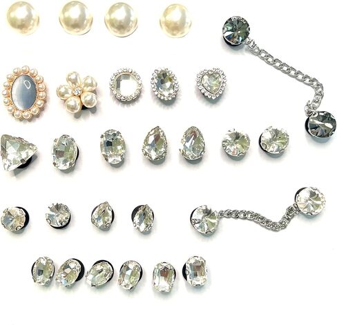 Bling Shoe Charms for Women, Pearl Diamond Fashion Shoes Accessories with Bling Chain, Shining Shoes DIY Jewels Decoration for Gifts Party, Punk Metal Style in Saudi Arabia