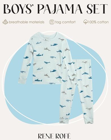 طقم بيجامة للأولاد الصغار من Rene Rofe - قطعتان من بلوزة بأكمام طويلة وجزء سفلي بيجامة - ملابس نوم قطنية للأولاد (2T-4T) in Kuwait