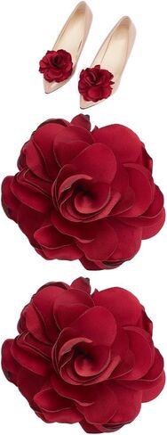 1 Pair Red Flowers Shoe Clips Wedding Shoe Buckles Bridal Removable Shoe Clips Shoe Buckle Charm Bag Clothing Hair Decorations for Women Hairpin Brooches Party Heels Flats Pumps Craft in Saudi Arabia