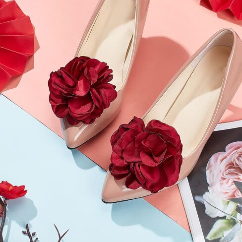 1 Pair Red Flowers Shoe Clips Wedding Shoe Buckles Bridal Removable Shoe Clips Shoe Buckle Charm Bag Clothing Hair Decorations for Women Hairpin Brooches Party Heels Flats Pumps Craft in Saudi Arabia
