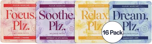 Fleur Marche Everything, Plz Botanical Patch Variety Pack - 4 Wellness Patches with Plant Powered Ingredients - Relax, Focus, Soothe, Dream - Highly Bioavailable Patches - 8 Patches in Saudi Arabia