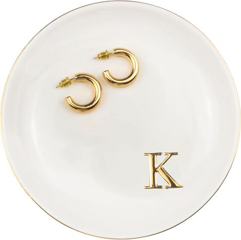 Ceramic Ring Dish Initial Jewelry Dish Personalized K-Monogrammed For Women Engagement Wedding Gifts,Jewelry Tray For Friends,Sister,Birthday Mother'S Day Christmas For Women, White in Saudi Arabia