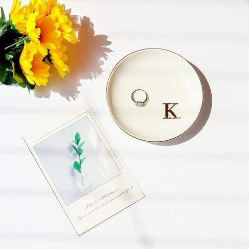 Ceramic Ring Dish Initial Jewelry Dish Personalized K-Monogrammed For Women Engagement Wedding Gifts,Jewelry Tray For Friends,Sister,Birthday Mother'S Day Christmas For Women, White in Saudi Arabia