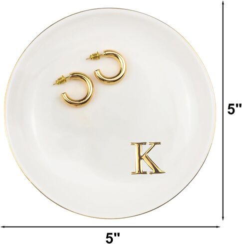 Ceramic Ring Dish Initial Jewelry Dish Personalized K-Monogrammed For Women Engagement Wedding Gifts,Jewelry Tray For Friends,Sister,Birthday Mother'S Day Christmas For Women, White in Saudi Arabia