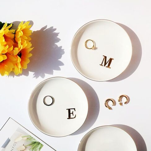 Ceramic Ring Dish Initial Jewelry Dish Personalized K-Monogrammed For Women Engagement Wedding Gifts,Jewelry Tray For Friends,Sister,Birthday Mother'S Day Christmas For Women, White in Saudi Arabia