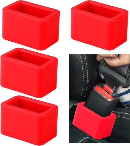 4 قطع من حامل إبزيم حزام الأمان، معزز بإبزيم حزام السيليكون، أداة تحرير مشبك مقعد السيارة لسهولة الوصول إلى مشبك حزام مقعد السيارة العالمي (أحمر) in Kuwait