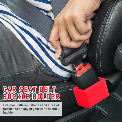 4 قطع من حامل إبزيم حزام الأمان، معزز بإبزيم حزام السيليكون، أداة تحرير مشبك مقعد السيارة لسهولة الوصول إلى مشبك حزام مقعد السيارة العالمي (أحمر) in Kuwait