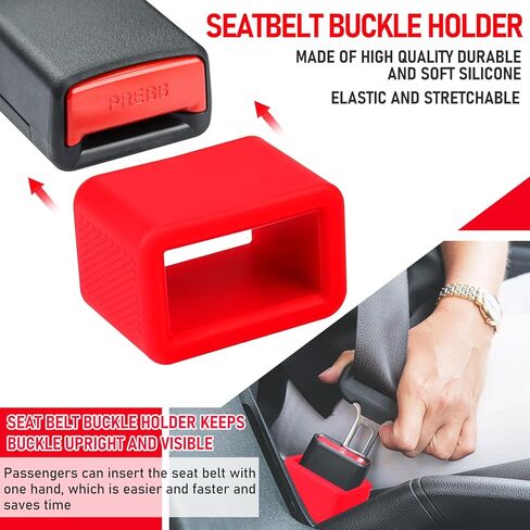 4 قطع من حامل إبزيم حزام الأمان، معزز بإبزيم حزام السيليكون، أداة تحرير مشبك مقعد السيارة لسهولة الوصول إلى مشبك حزام مقعد السيارة العالمي (أحمر) in Kuwait