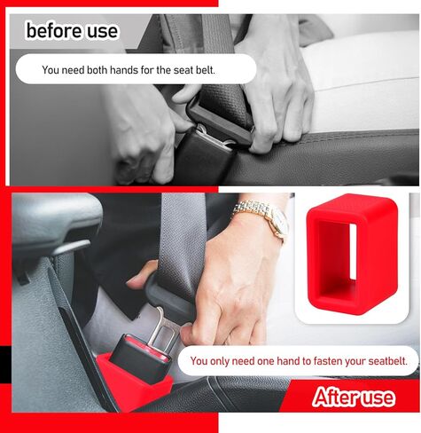 4 قطع من حامل إبزيم حزام الأمان، معزز بإبزيم حزام السيليكون، أداة تحرير مشبك مقعد السيارة لسهولة الوصول إلى مشبك حزام مقعد السيارة العالمي (أحمر) in Kuwait