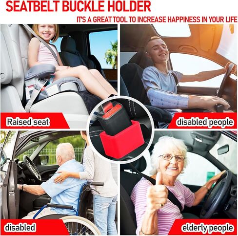 4 قطع من حامل إبزيم حزام الأمان، معزز بإبزيم حزام السيليكون، أداة تحرير مشبك مقعد السيارة لسهولة الوصول إلى مشبك حزام مقعد السيارة العالمي (أحمر) in Kuwait