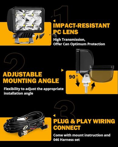 Auxbeam 3.5 بوصة فلوش جبل LED أضواء جراب، 40W مكعب الطرق الوعرة القيادة ضوء احتياطي أبيض الفيضانات شعاع خندق عكس الضوء مع DT الأسلاك تسخير عدة لشاحنة UTV ATV SUV 4x4 سيارة in Kuwait