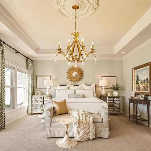 تركيبات إضاءة ثريا ذهبية مقاس 24 بوصة: ثريات حديثة لغرفة الطعام، 4 ثريات كريستال ذهبية فاتحة، تركيبات إضاءة لغرفة الطعام في المزرعة، للمدخل، جزيرة المطبخ، غرفة النوم، الدرج in Kuwait