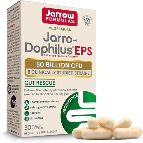 Jarrow Formulas Jarro-Dophilus EPS Gut Rescue Probiotics 50 مليار CFU مع 8 سلالات مدروسة سريريًا، مكمل غذائي لدعم صحة الأمعاء، 30 كبسولة نباتية، كمية تكفي 30 يومًا in Kuwait