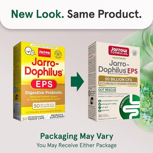 Jarrow Formulas Jarro-Dophilus EPS Gut Rescue Probiotics 50 مليار CFU مع 8 سلالات مدروسة سريريًا، مكمل غذائي لدعم صحة الأمعاء، 30 كبسولة نباتية، كمية تكفي 30 يومًا in Kuwait