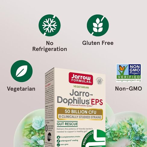 Jarrow Formulas Jarro-Dophilus EPS Gut Rescue Probiotics 50 مليار CFU مع 8 سلالات مدروسة سريريًا، مكمل غذائي لدعم صحة الأمعاء، 30 كبسولة نباتية، كمية تكفي 30 يومًا in Kuwait