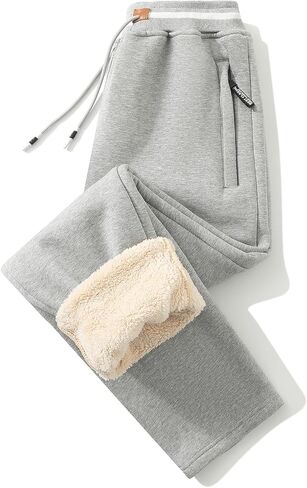 FoxQ Mens Fleece Lined Sweatpants with Zipper Pockets Winter Sherpa Lined Pants Straight Leg Open Bottom in Saudi Arabia