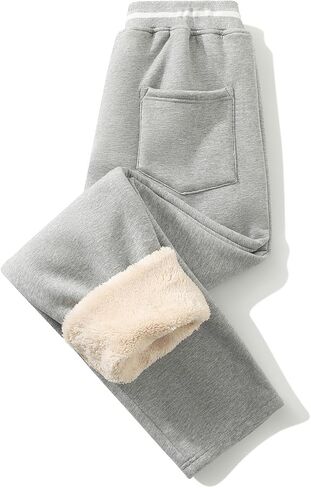 FoxQ Mens Fleece Lined Sweatpants with Zipper Pockets Winter Sherpa Lined Pants Straight Leg Open Bottom in Saudi Arabia