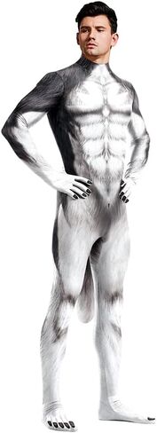 animal bodysuit for men zentai spandex body suit with big tail halloween furry costumes in Saudi Arabia