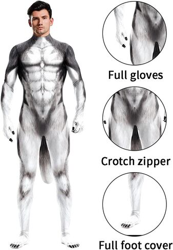 animal bodysuit for men zentai spandex body suit with big tail halloween furry costumes in Saudi Arabia