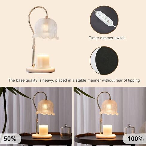 Candle Warmer Lamp Marble Base, Adjustable Candle Warmer Lamp with Timer, White Marble Candle Wax Warmer with 2 Bulbs (Opal Glass Shade) Christmas Gifts for Everyone in Saudi Arabia