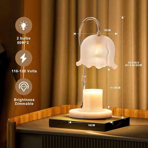 Candle Warmer Lamp Marble Base, Adjustable Candle Warmer Lamp with Timer, White Marble Candle Wax Warmer with 2 Bulbs (Opal Glass Shade) Christmas Gifts for Everyone in Saudi Arabia
