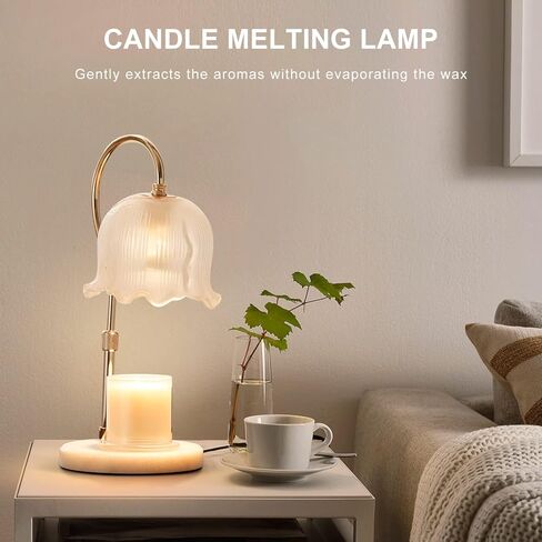 Candle Warmer Lamp Marble Base, Adjustable Candle Warmer Lamp with Timer, White Marble Candle Wax Warmer with 2 Bulbs (Opal Glass Shade) Christmas Gifts for Everyone in Saudi Arabia