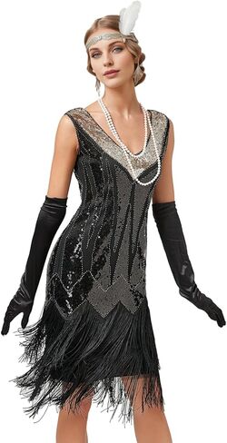 فساتين نسائية بدون أكمام، أزياء الحفلات المسائية من العشرينيات من القرن الماضي مع مجموعة إكسسوارات من العشرينيات in Kuwait