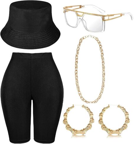 Hip Hop Costume Kit 80s 90s Yoga Pants Jewelry Outfit Christmas Rapper Accessories for Women in Saudi Arabia