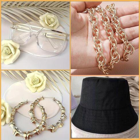 Hip Hop Costume Kit 80s 90s Yoga Pants Jewelry Outfit Christmas Rapper Accessories for Women in Saudi Arabia