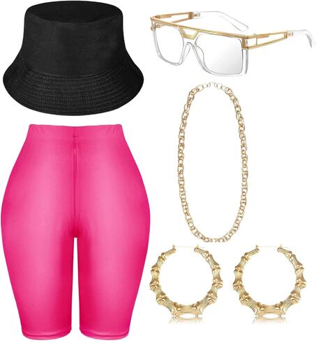 Hip Hop Costume Kit 80s 90s Yoga Pants Jewelry Outfit Christmas Rapper Accessories for Women in Saudi Arabia