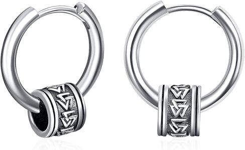 PRAYMOS 925 Sterling Silver Earrings Viking Runes Earrings for Men Women Small Hoop Earrings Men Hypoallergenic Huggie Earrings for Sensitive Ears in Kuwait